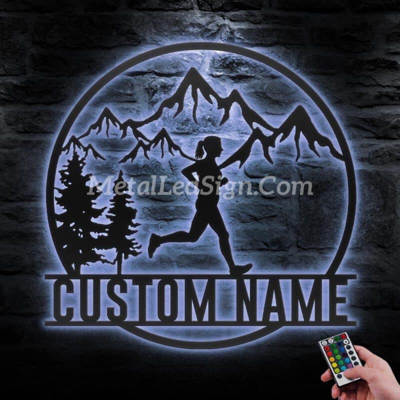 Custom-Female-Trail-Running-Metal-Wall-Art-Led-Light-3-1