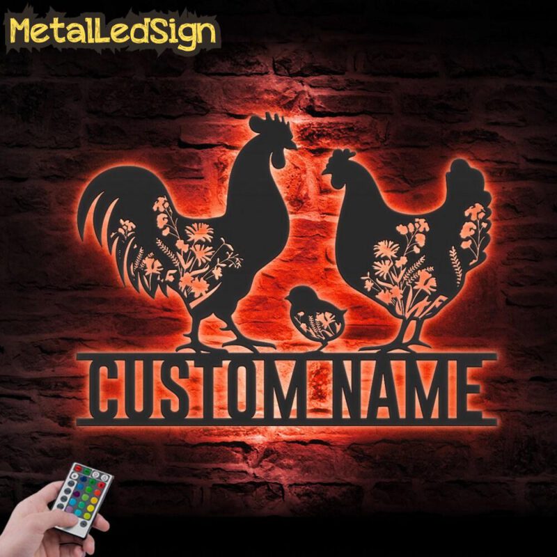 Custom-Floral-Family-Chicken-Farm-Metal-Wall-Art-LED-Light-5.jpg