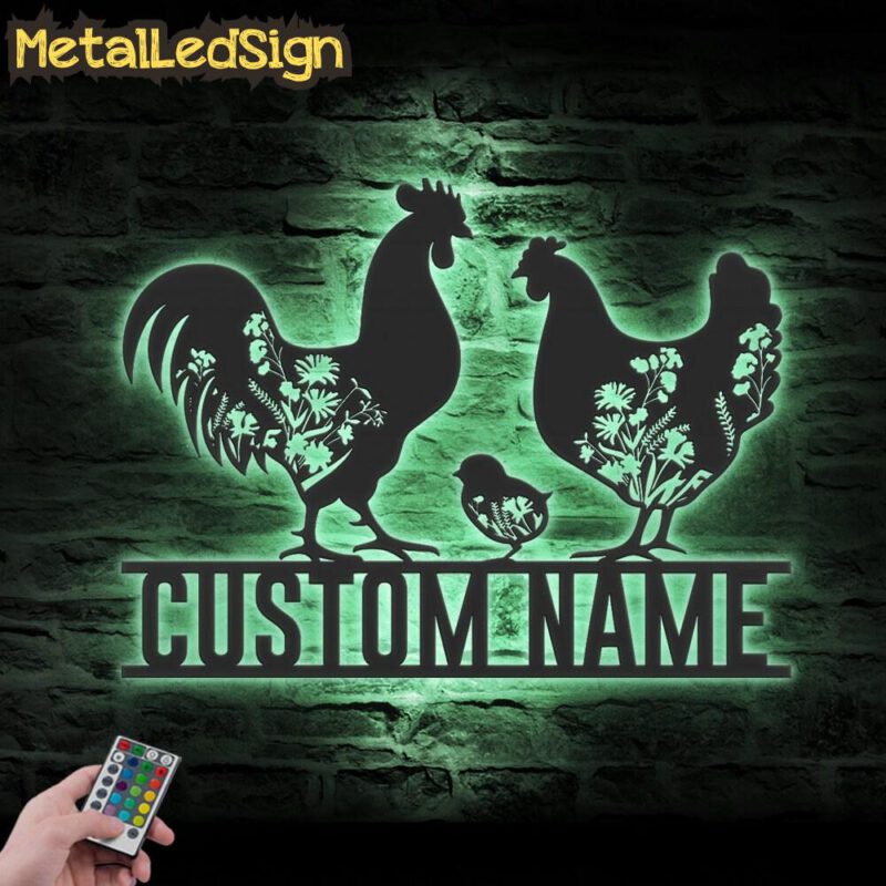 Custom-Floral-Family-Chicken-Farm-Metal-Wall-Art-LED-Light-7.jpg