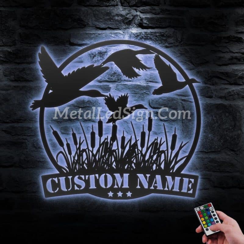 Custom-Flying-Mallard-Duck-Hunting-Metal-Wall-Art-Led-Light-3-1