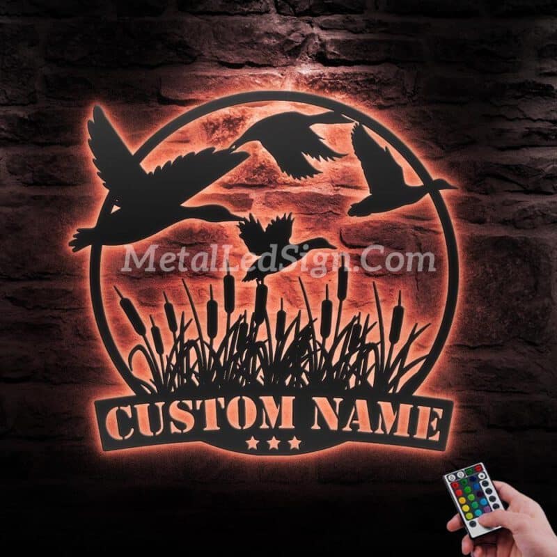 Custom-Flying-Mallard-Duck-Hunting-Metal-Wall-Art-Led-Light-5-1