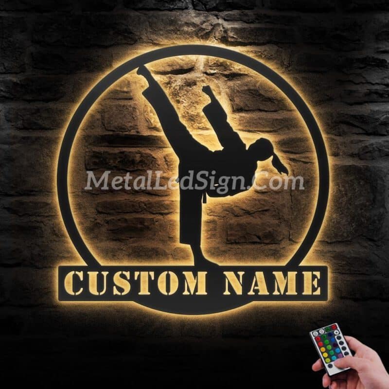 Custom-Girl-Taekwondo-Martial-Arts-Metal-Wall-Art-With-Led-Light-Images-1