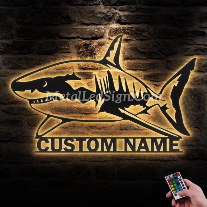 Custom-Great-White-Shark-Metal-Wall-Art-Led-Light-Images-3