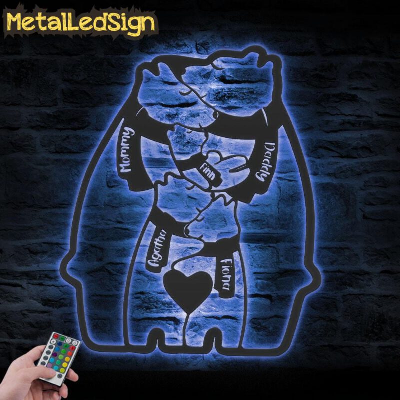 Custom-Grizzly-Bear-Mom-Son-Father-Metal-Wall-Art-LED-Light-5.jpg