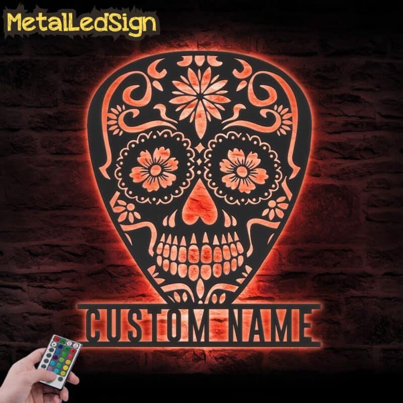 Custom-Guitar-Pick-Sugar-Skull-Metal-Wall-Art-LED-Light-5.jpg