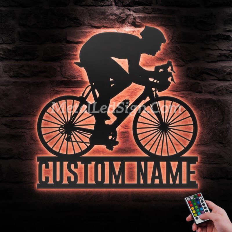 Custom-Man-Road-Bike-Racing-Metal-Wall-Art-Led-Light-6