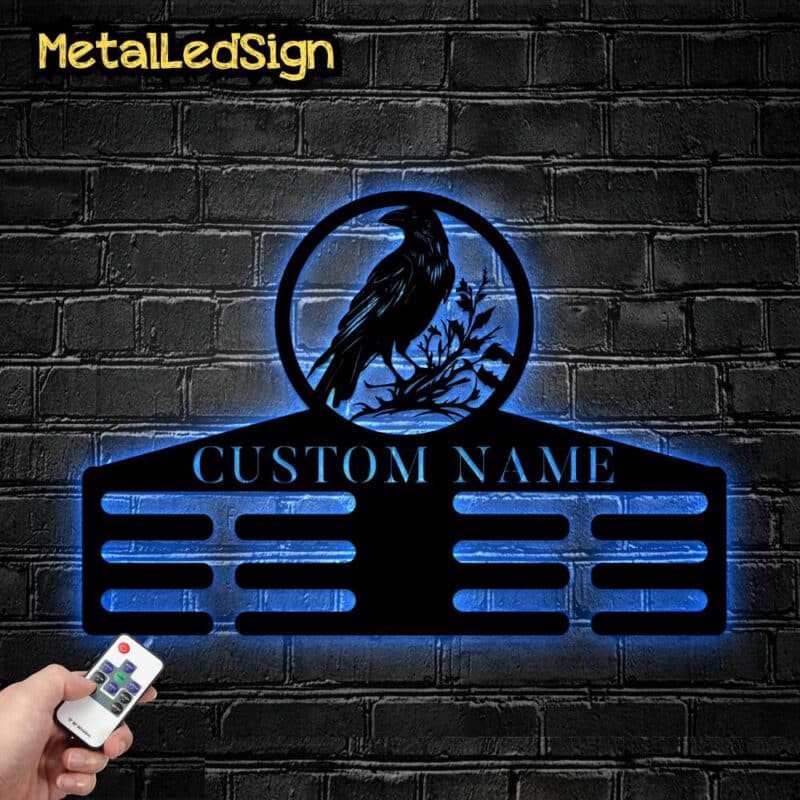 Custom-Metal-Raven-Medal-Hanger-Wall-Art-Led-Light-8