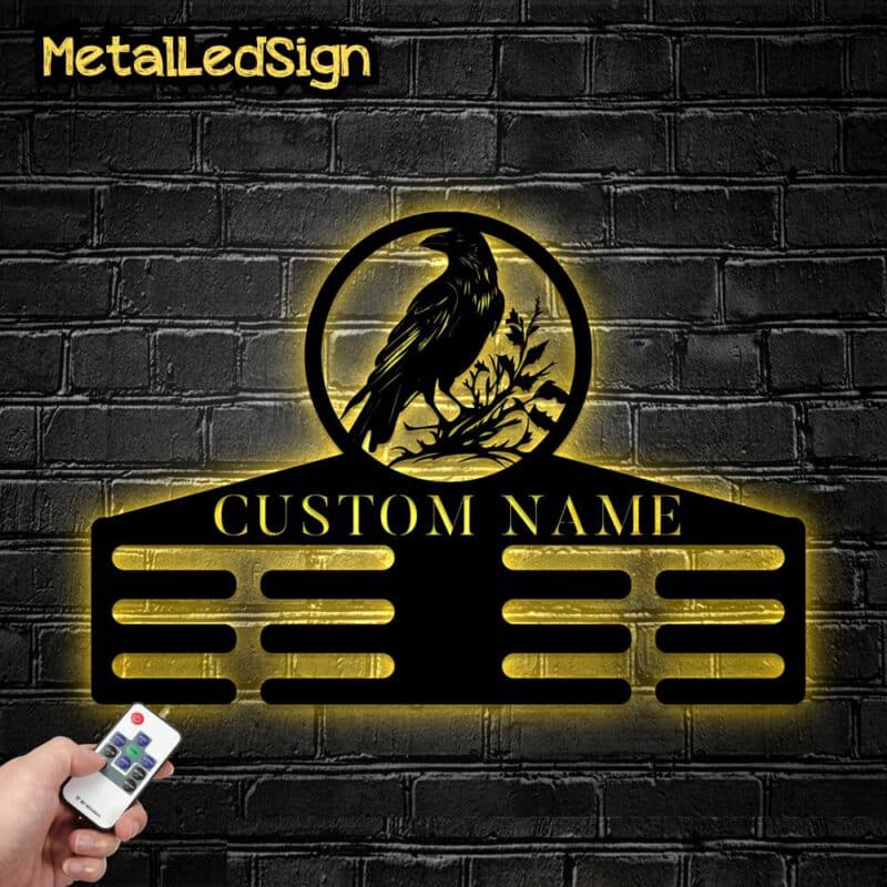 Custom-Metal-Raven-Medal-Hanger-Wall-Art-Led-Light-Images