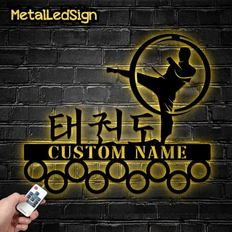 Custom-Metal-Taekwondo-Medal-Hanger-Wall-Art-Light-Images