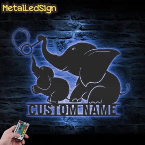 Custom-Mom-Baby-Elephant-Metal-Wall-Art-LED-Light-3.jpg