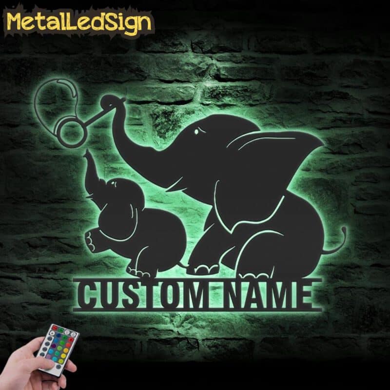 Custom-Mom-Baby-Elephant-Metal-Wall-Art-LED-Light-5.jpg