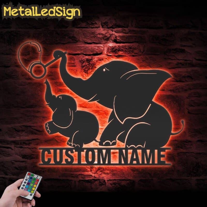 Custom-Mom-Baby-Elephant-Metal-Wall-Art-LED-Light-7.jpg