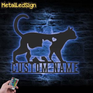 Custom-Mom-Baby-Father-Cat-Metal-Wall-Art-LED-Light-3