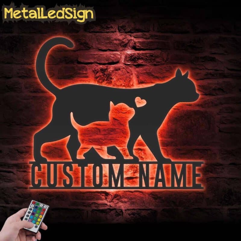 Custom-Mom-Baby-Father-Cat-Metal-Wall-Art-LED-Light-5