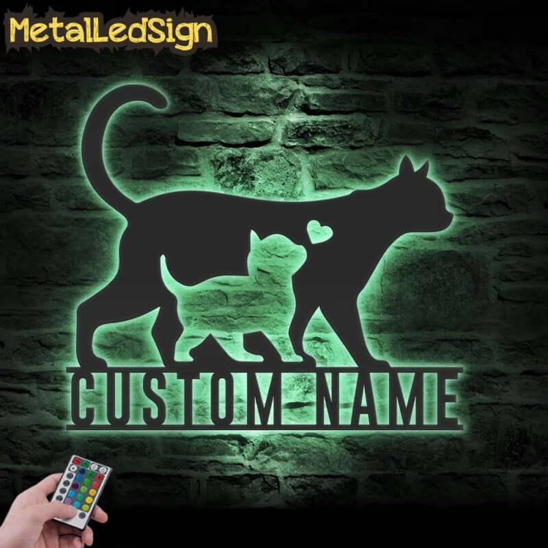 Custom-Mom-Baby-Father-Cat-Metal-Wall-Art-LED-Light-7