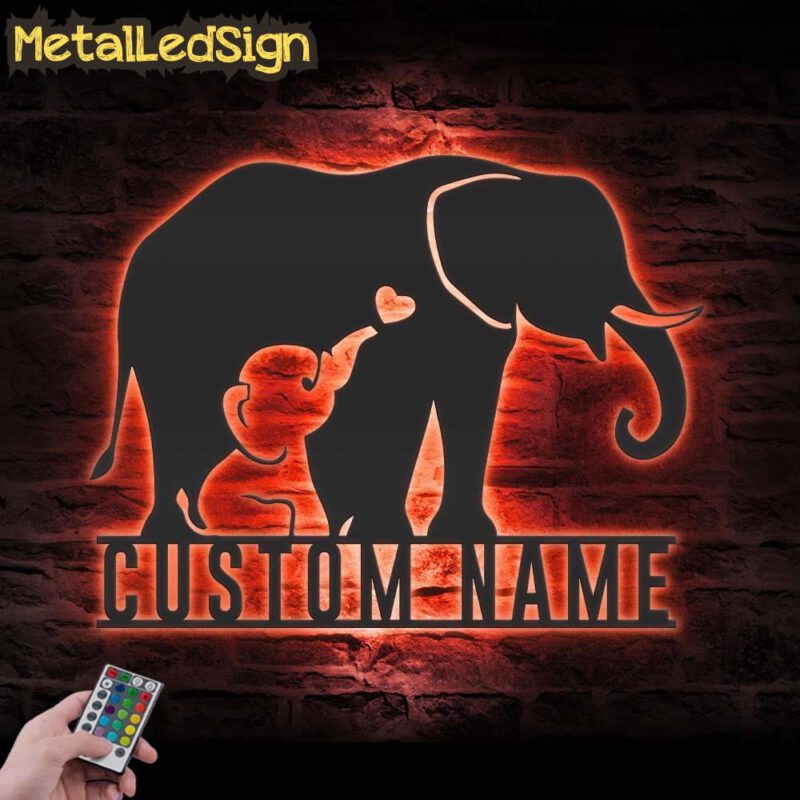 Custom-Mom-Baby-Father-Elephant-Metal-Wall-Art-LED-Light-5.jpg