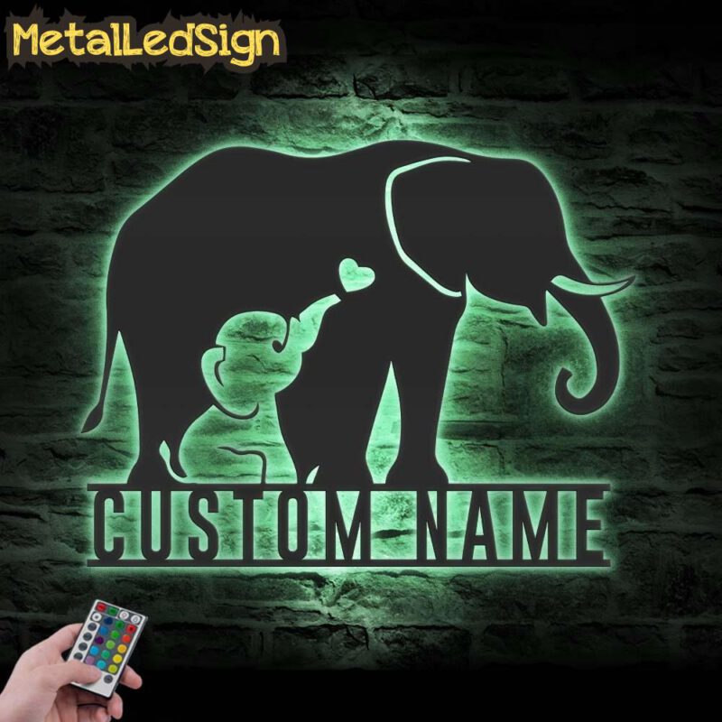 Custom-Mom-Baby-Father-Elephant-Metal-Wall-Art-LED-Light-7.jpg