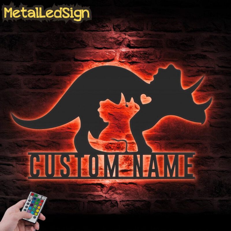 Custom-Mom-Baby-Father-Triceratops-Dinosaur-Metal-Wall-Art-LED-Light-5.jpg