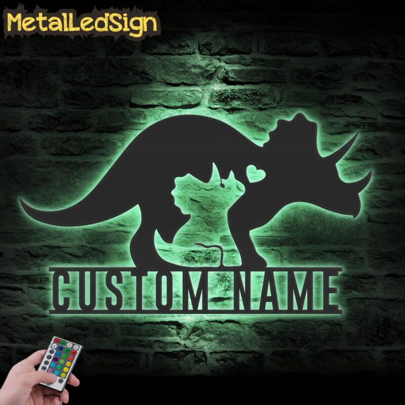 Custom-Mom-Baby-Father-Triceratops-Dinosaur-Metal-Wall-Art-LED-Light-7.jpg