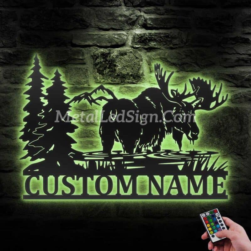 Custom-Moose-Hunting-Metal-Wall-Art-Led-Light-5