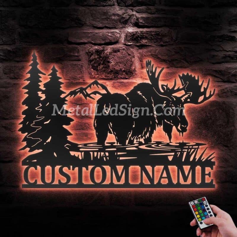 Custom-Moose-Hunting-Metal-Wall-Art-Led-Light-6