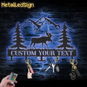 Custom-Moose-Huting-Key-Holder-Metal-Wall-Art-LED-Light-3