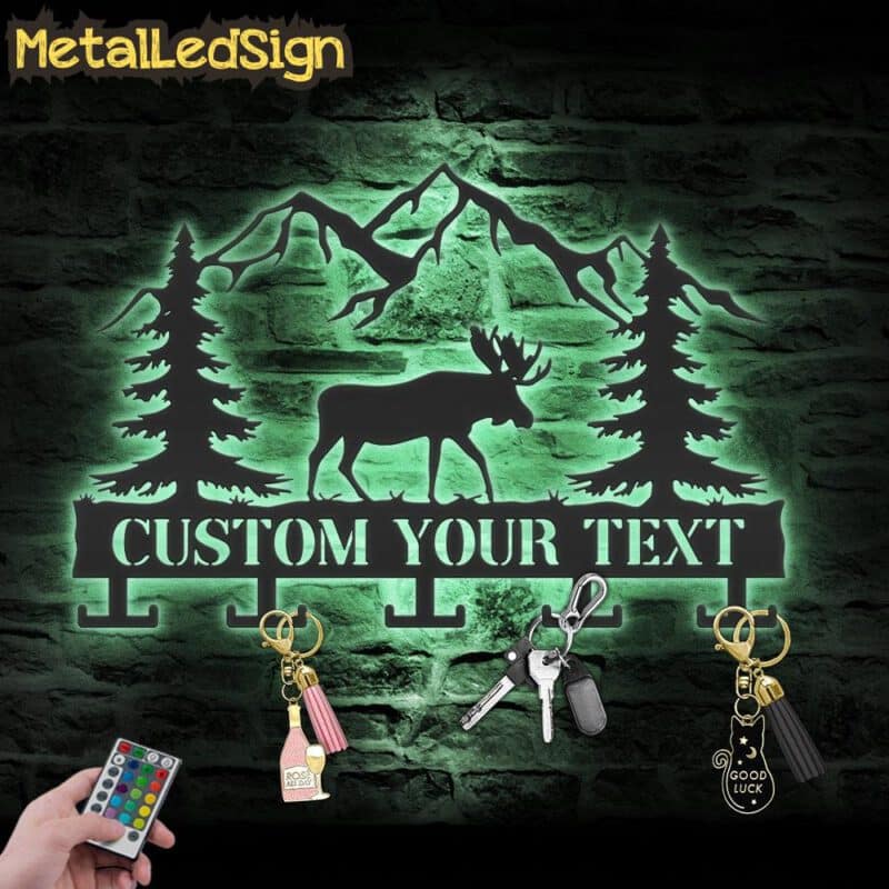 Custom-Moose-Huting-Key-Holder-Metal-Wall-Art-LED-Light-7