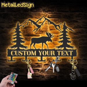 Custom-Moose-Huting-Key-Holder-Metal-Wall-Art-LED-Light-Images