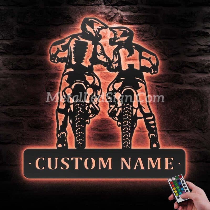 Custom-Motocross-Biker-Couple-Kiss-Metal-Wall-Art-Led-Light-5-2