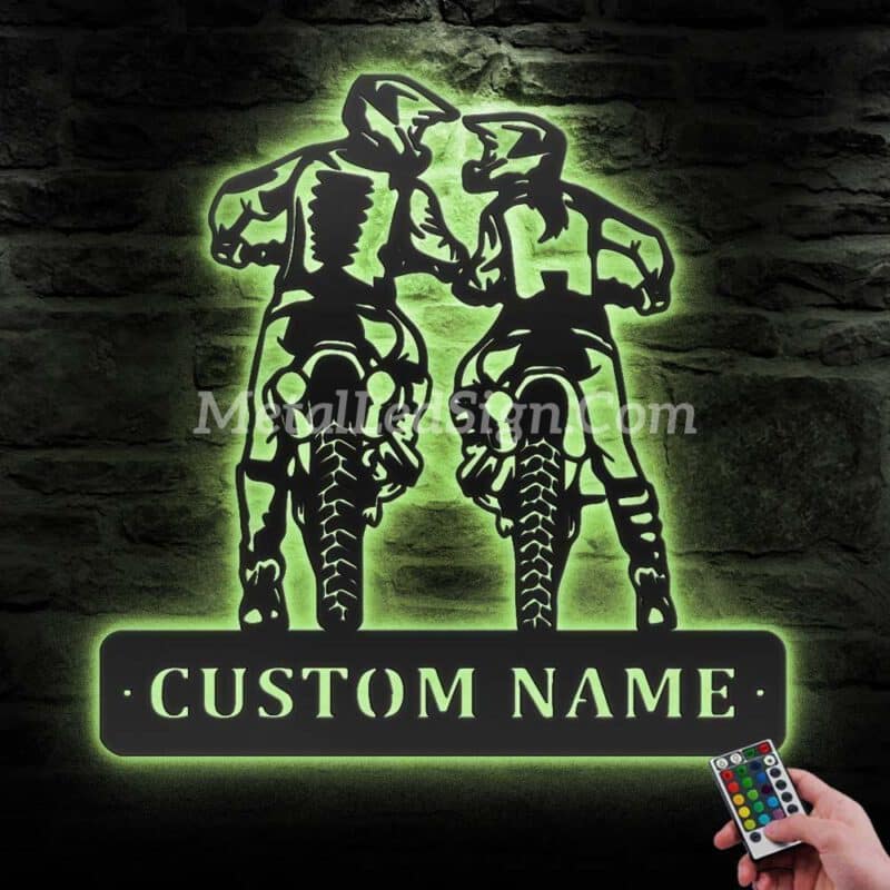 Custom-Motocross-Biker-Couple-Kiss-Metal-Wall-Art-Led-Light-6