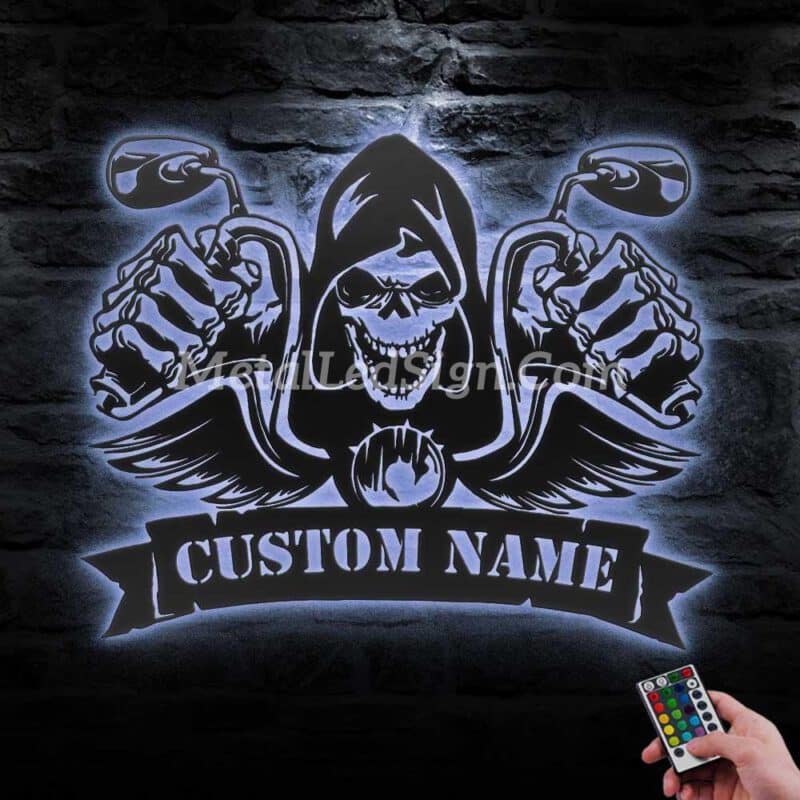 Custom-Motocross-Skull-Biker-Metal-Wall-Art-Led-Light-3-1