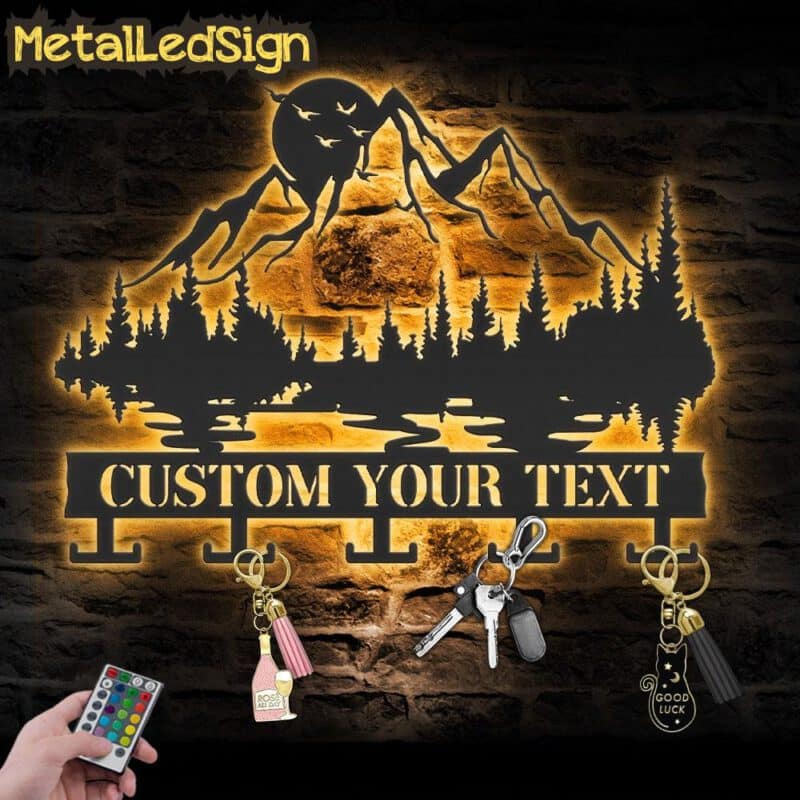 Custom-Mountain-Forest-Sunset-Key-Holder-Metal-Wall-Art-LED-Light-Images-1