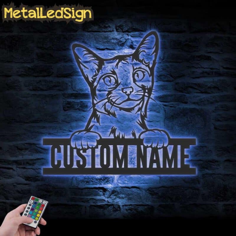 Custom-Peeking-Abyssinian-Cat-Metal-Wall-Art-LED-Light-3