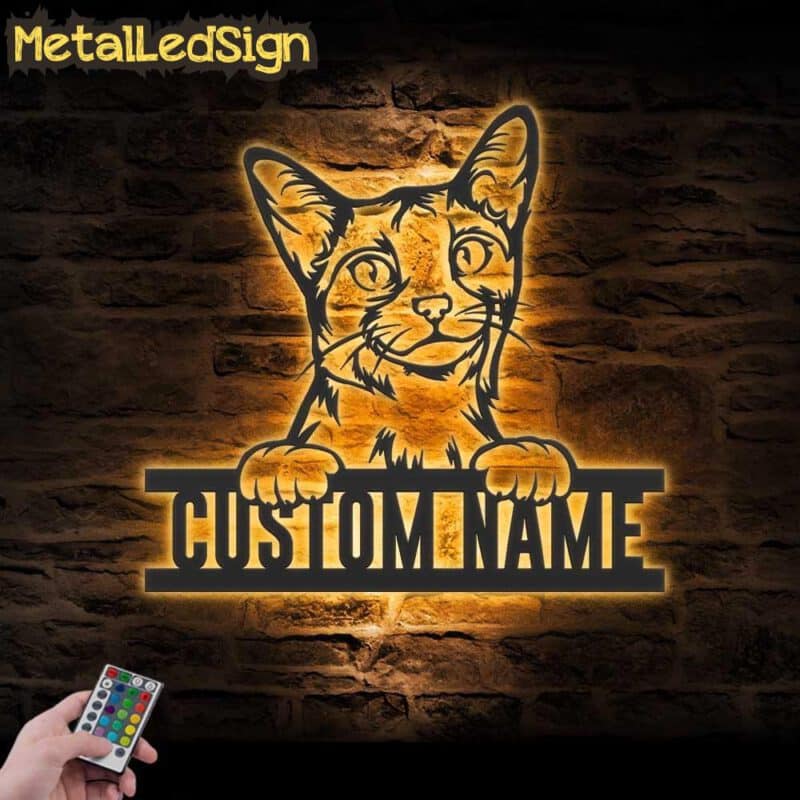 Custom-Peeking-Abyssinian-Cat-Metal-Wall-Art-LED-Light-Images