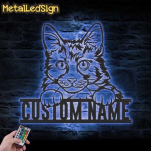 Custom-Peeking-American-Bobtail-Cat-Metal-Wall-Art-LED-Light-3