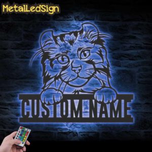 Custom-Peeking-American-Curl-Cat-Metal-Wall-Art-LED-Light-3