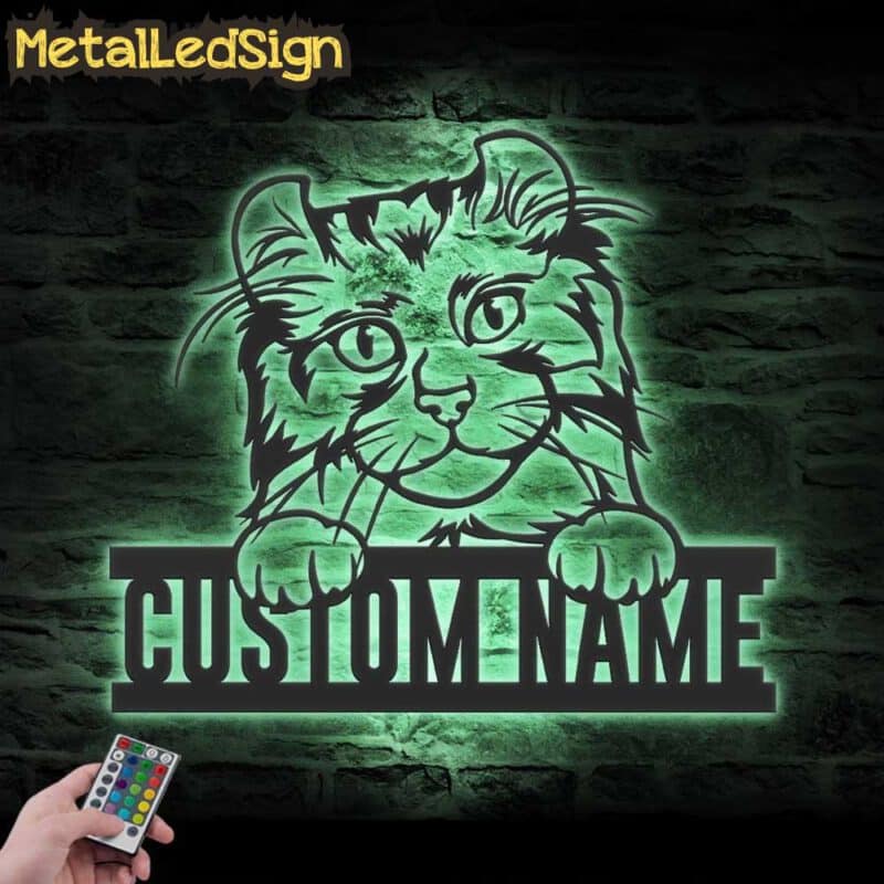 Custom-Peeking-American-Curl-Cat-Metal-Wall-Art-LED-Light-7