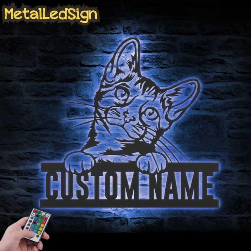 Custom-Peeking-Bengal-Cat-Metal-Wall-Art-LED-Light-3