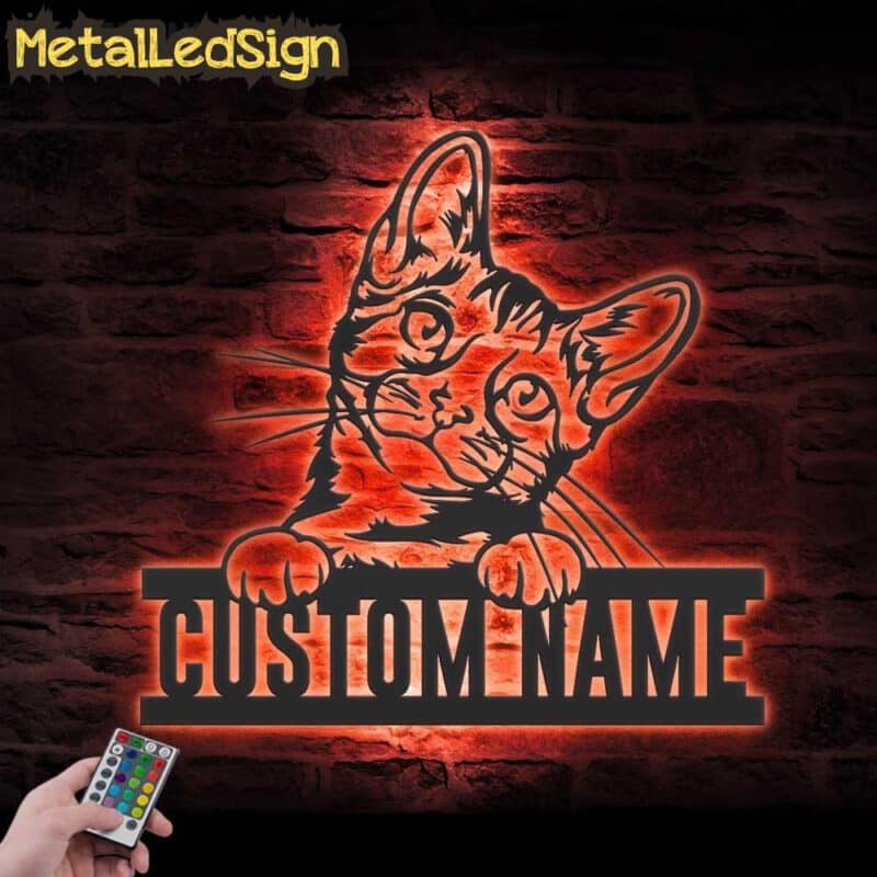 Custom-Peeking-Bengal-Cat-Metal-Wall-Art-LED-Light-5