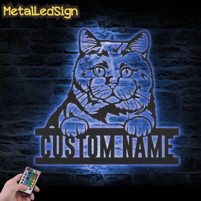 Custom-Peeking-British-Short-Hair-Cat-Metal-Wall-Art-LED-Light-3