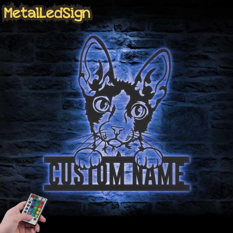 Custom-Peeking-Chornish-Rex-Cat-Metal-Wall-Art-LED-Light-3