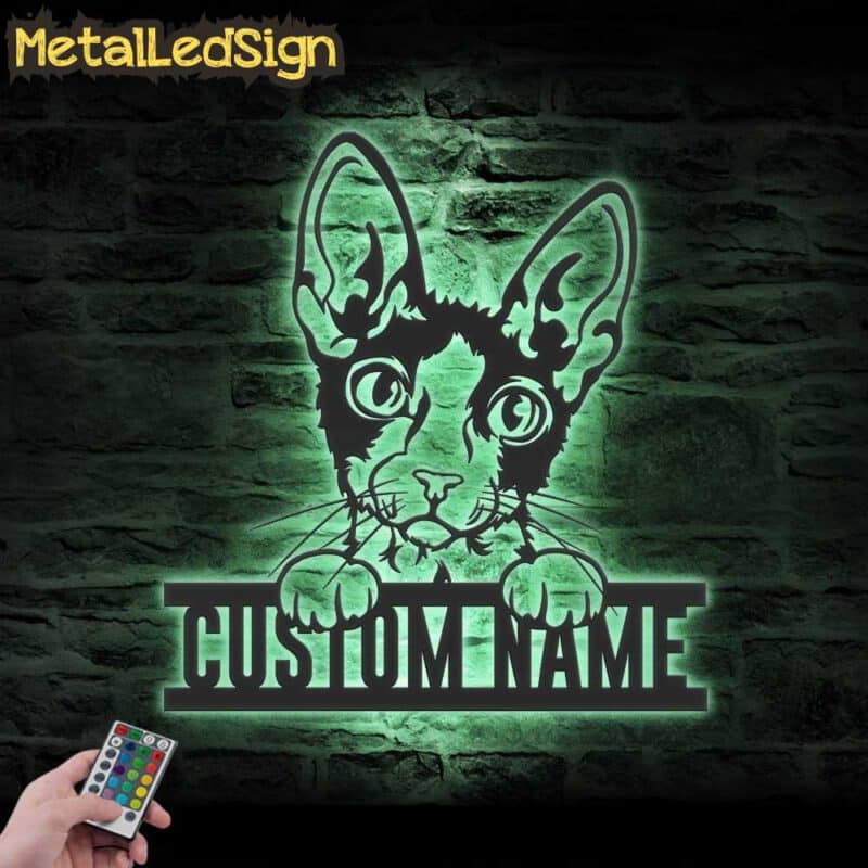 Custom-Peeking-Chornish-Rex-Cat-Metal-Wall-Art-LED-Light-7