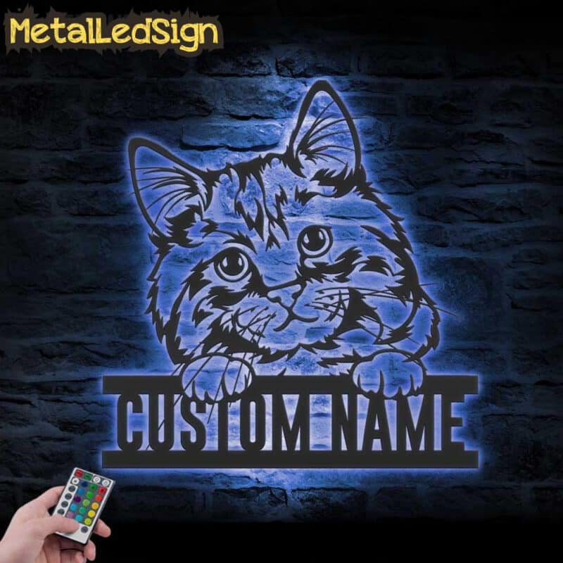 Custom-Peeking-Cymric-Cat-Metal-Wall-Art-LED-Light-3