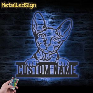 Custom-Peeking-Donskoy-Cat-Metal-Wall-Art-LED-Light-3