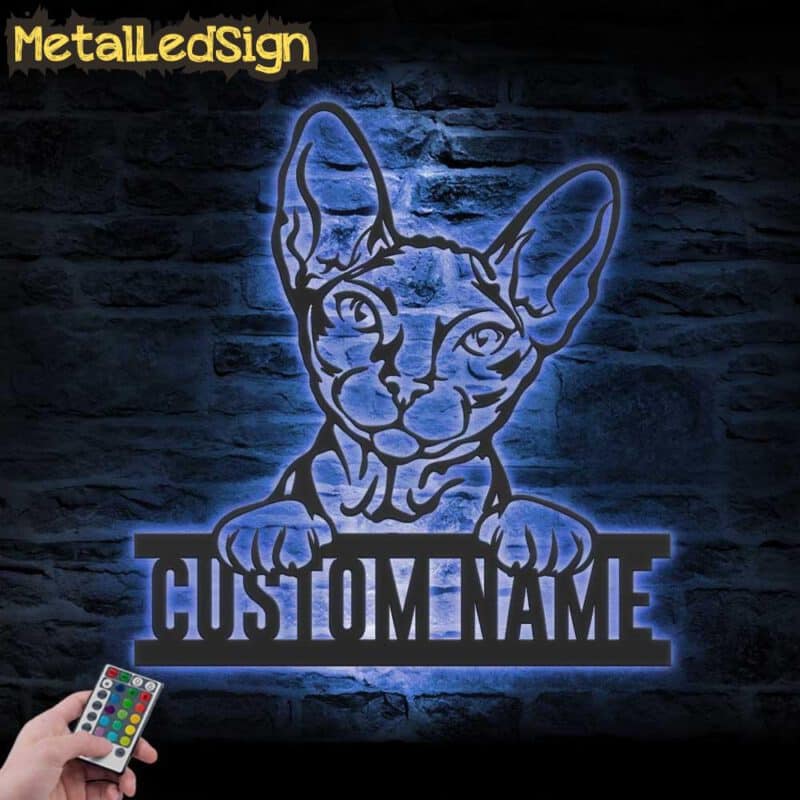 Custom-Peeking-Donskoy-Cat-Metal-Wall-Art-LED-Light-3