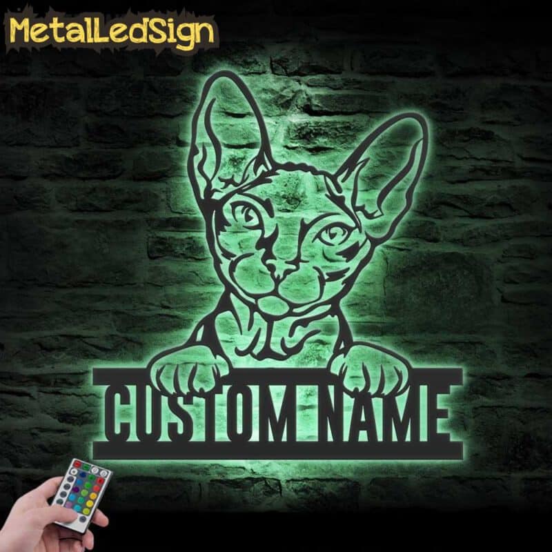 Custom-Peeking-Donskoy-Cat-Metal-Wall-Art-LED-Light-7