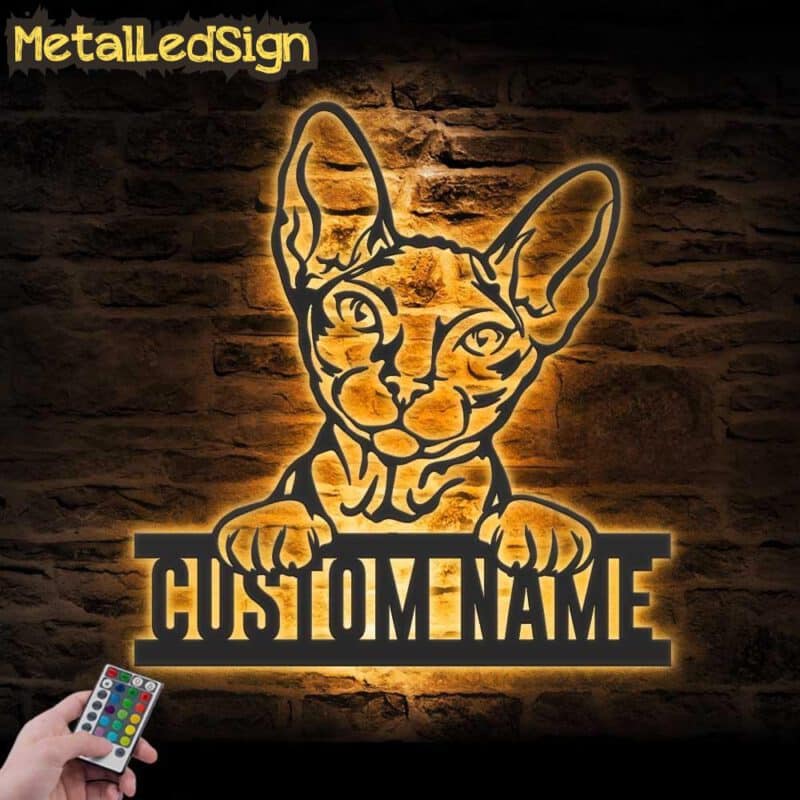 Custom-Peeking-Donskoy-Cat-Metal-Wall-Art-LED-Light-Images