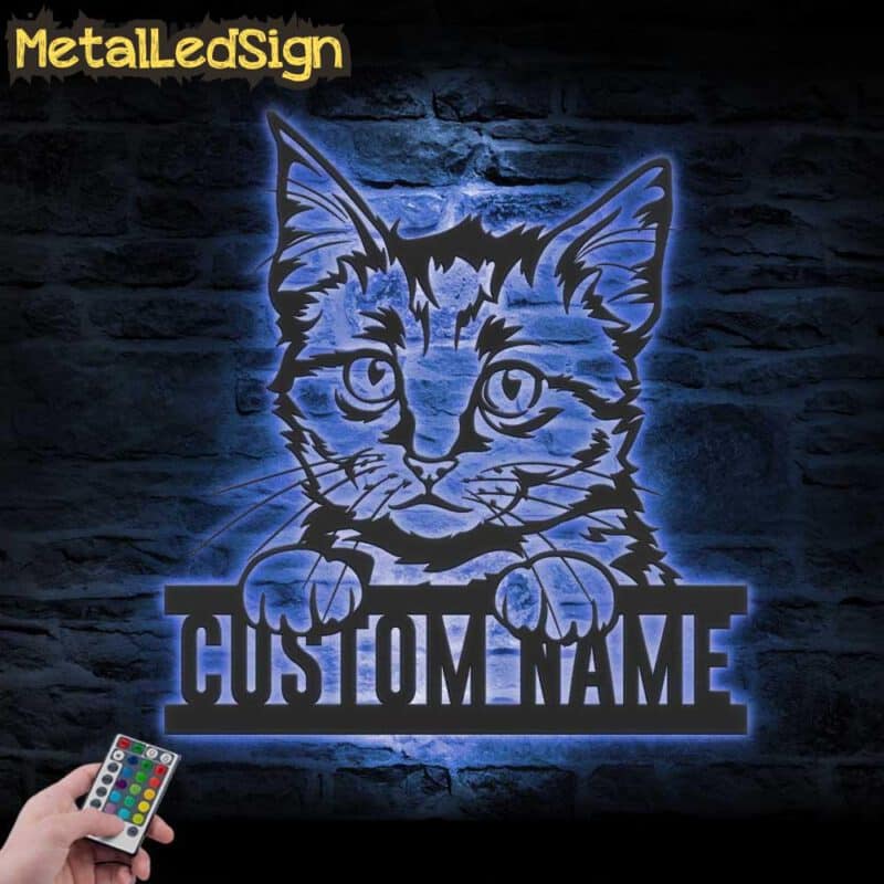 Custom-Peeking-European-Short-Hair-Cat-Metal-Wall-Art-LED-Light-3