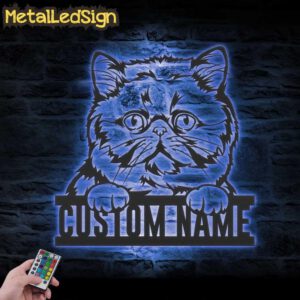 Custom-Peeking-Exotic-Short-Hair-Cat-Metal-Wall-Art-LED-Light-3