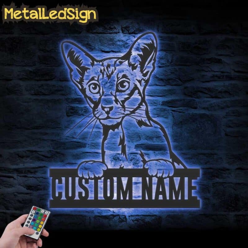 Custom-Peeking-Oriental-Short-Hair-Cat-Metal-Wall-Art-LED-Light-3